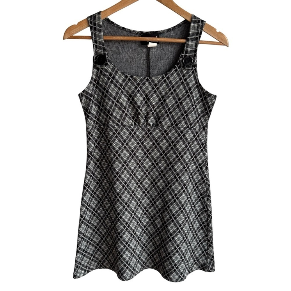 Vintage Digital Clothing Plaid Mini Dress Sz M/L Black Grey Preppy Academia EUC